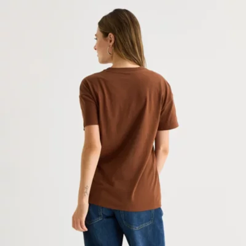 Bambi And Thumber Boyfried Tee Womens Juniors Crew Neck Short Sleeve Regular Fit Graphic T-Shirt