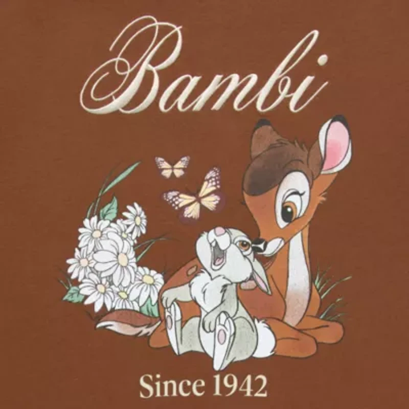 Bambi And Thumber Boyfried Tee Womens Juniors Crew Neck Short Sleeve Regular Fit Graphic T-Shirt