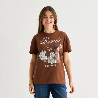 Bambi And Thumber Boyfried Tee Womens Juniors Crew Neck Short Sleeve Regular Fit Graphic T-Shirt