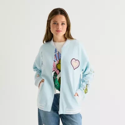 Womens Grinch Fleece Midweight Juniors Bomber Jacket