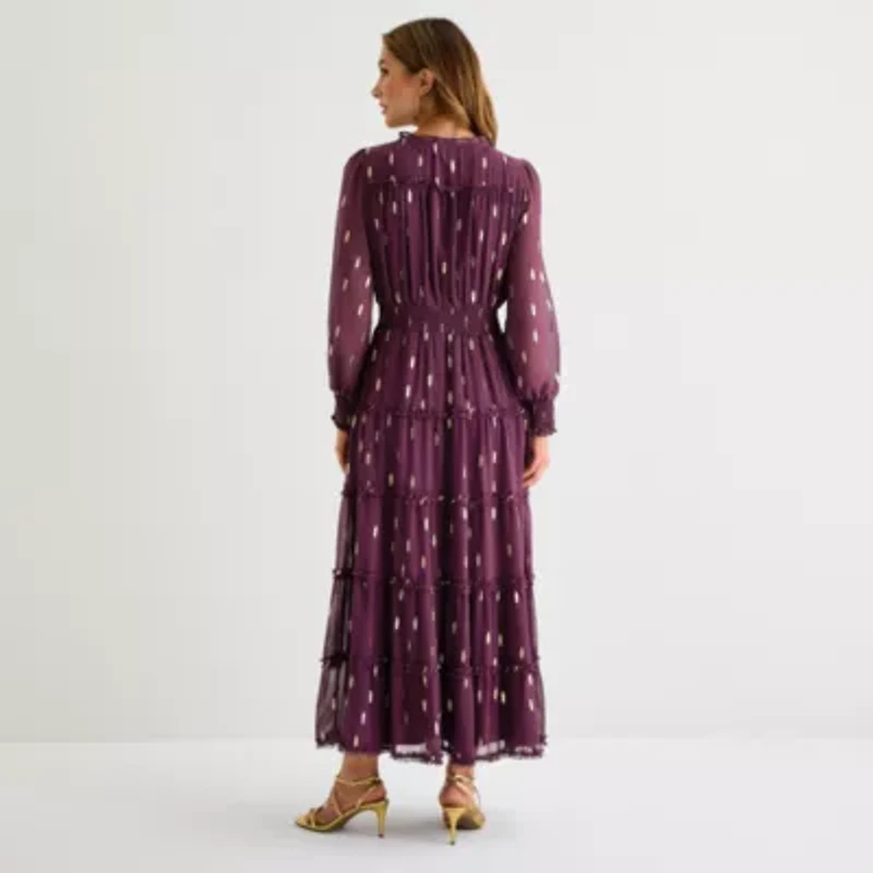 Sam And Jess Womens Long Sleeve Midi Fit + Flare Dress