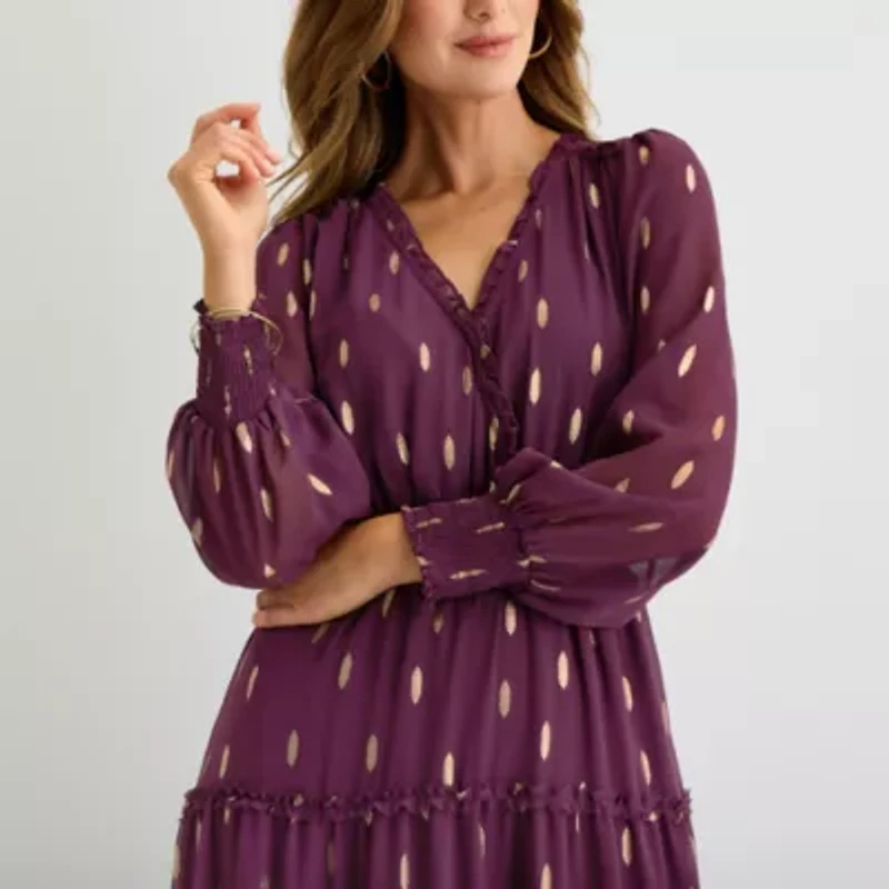 Sam And Jess Womens Long Sleeve Midi Fit + Flare Dress