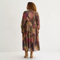 Isabel & Nina Womens Long Sleeve Floral Plus Maxi Dress