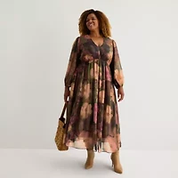 Isabel & Nina Womens Long Sleeve Floral Plus Maxi Dress