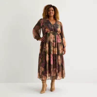 Isabel & Nina Womens Long Sleeve Floral Plus Maxi Dress