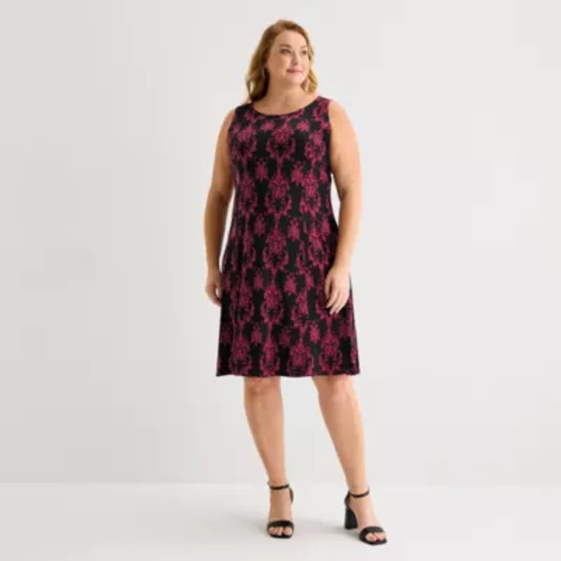Danny & Nicole Womens Damask Midi Jacket Dress Plus