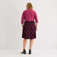 Danny & Nicole Womens Damask Midi Jacket Dress Plus