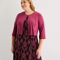 Danny & Nicole Womens Damask Midi Jacket Dress Plus