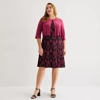Danny & Nicole Womens Damask Midi Jacket Dress Plus