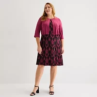 Danny & Nicole Womens Damask Midi Jacket Dress Plus