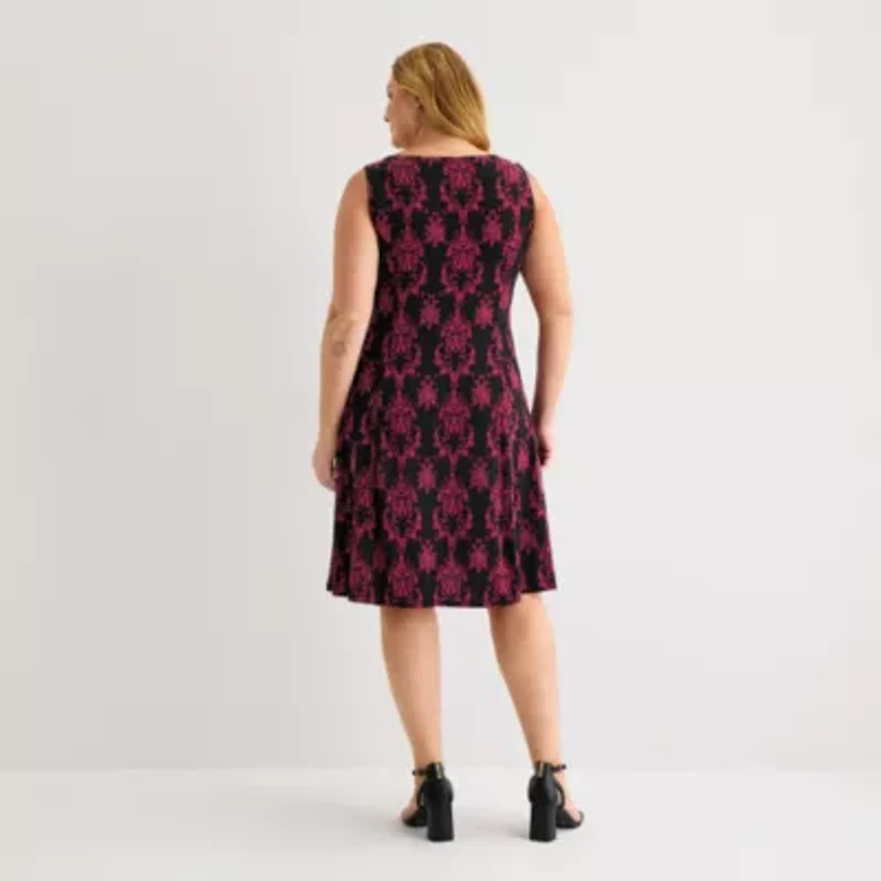 Danny & Nicole Womens Damask Midi Jacket Dress Plus