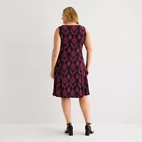 Danny & Nicole Womens Damask Midi Jacket Dress Plus