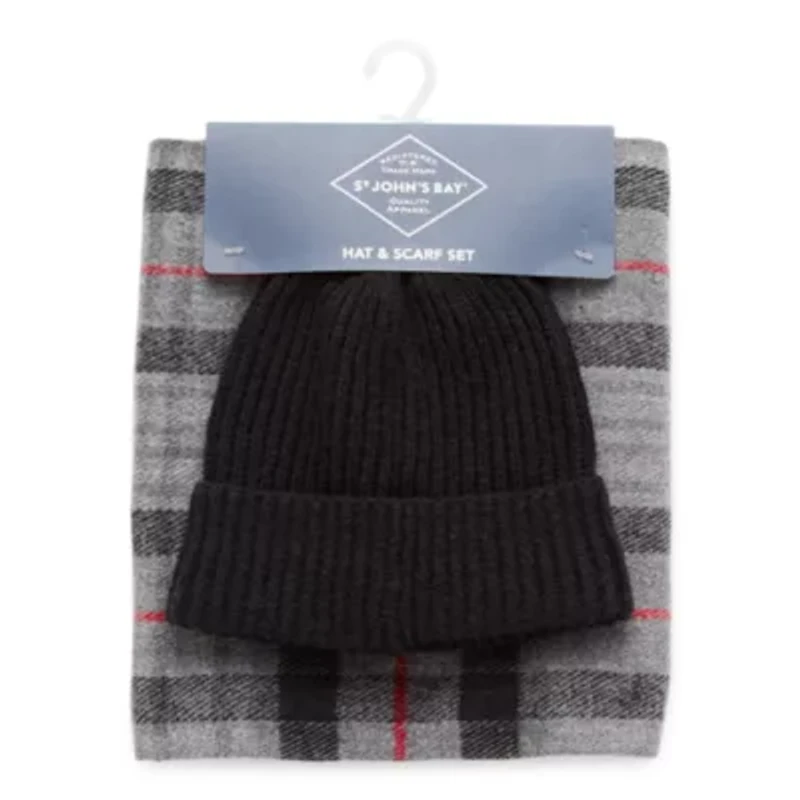 St. John's Bay Plaid Scarf And Beanie Set Plaid Oblong Scarf