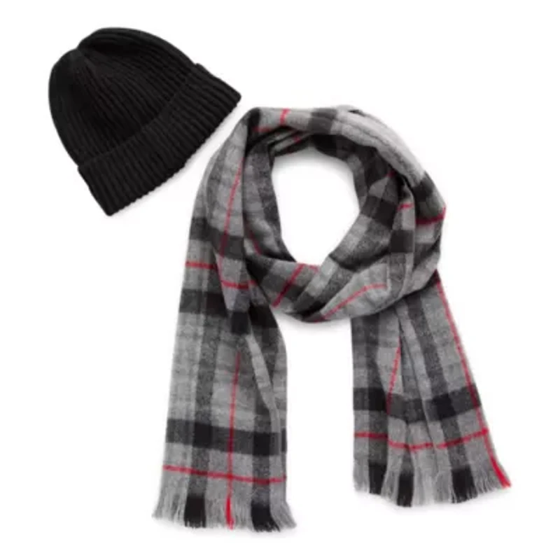 St. John's Bay Plaid Scarf And Beanie Set Plaid Oblong Scarf