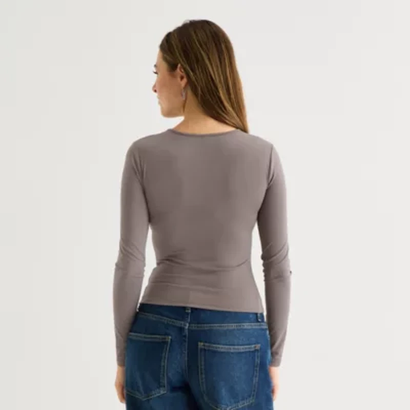 Arizona Womens Juniors Crew Neck Long Sleeve T-Shirt