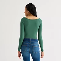 Arizona Womens Juniors Round Neck Long Sleeve Bodysuit