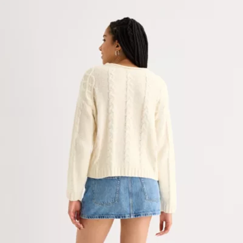 Arizona Juniors Womens Crew Neck Long Sleeve Pullover Sweater