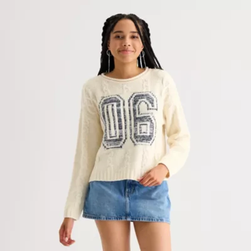 Arizona Juniors Womens Crew Neck Long Sleeve Pullover Sweater