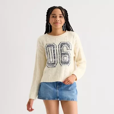 Arizona Juniors Womens Crew Neck Long Sleeve Pullover Sweater
