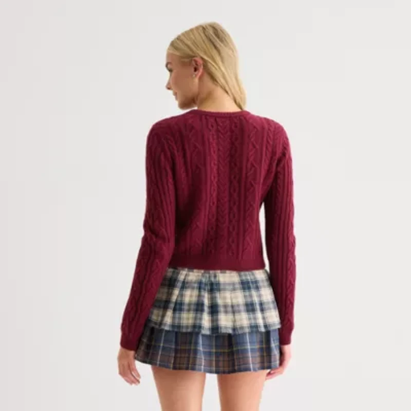 Arizona Juniors Womens Crew Neck Long Sleeve Cable Knit Pullover Sweater