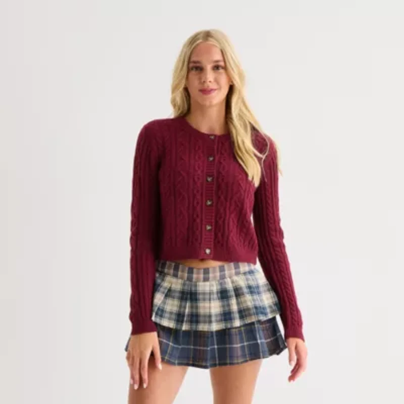 Arizona Juniors Womens Crew Neck Long Sleeve Cable Knit Pullover Sweater