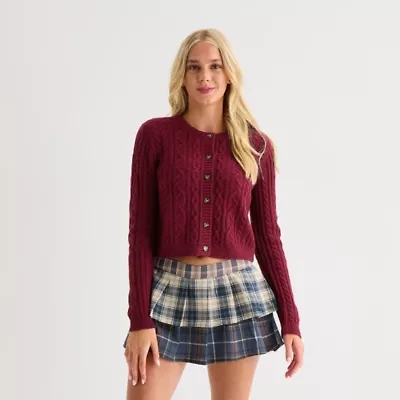Arizona Juniors Womens Crew Neck Long Sleeve Cable Knit Pullover Sweater