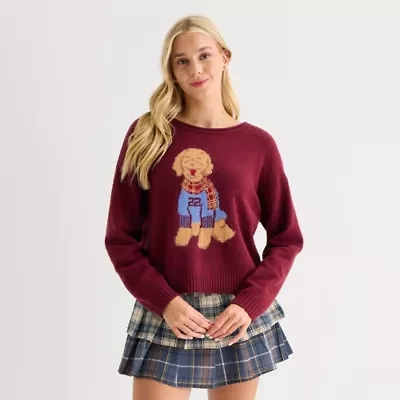 Arizona Juniors Womens Crew Neck Long Sleeve Animal Pullover Sweater