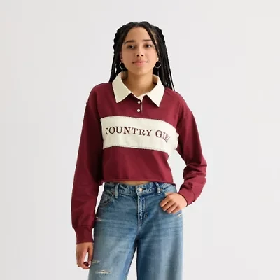 Arizona Juniors Womens Long Sleeve Rib Polo Shirt