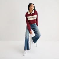 Arizona Juniors Womens Long Sleeve Rib Polo Shirt