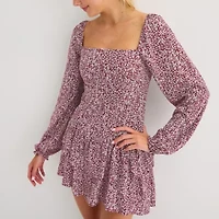 Arizona Womens Juniors Long Sleeve Floral Fit + Flare Dress