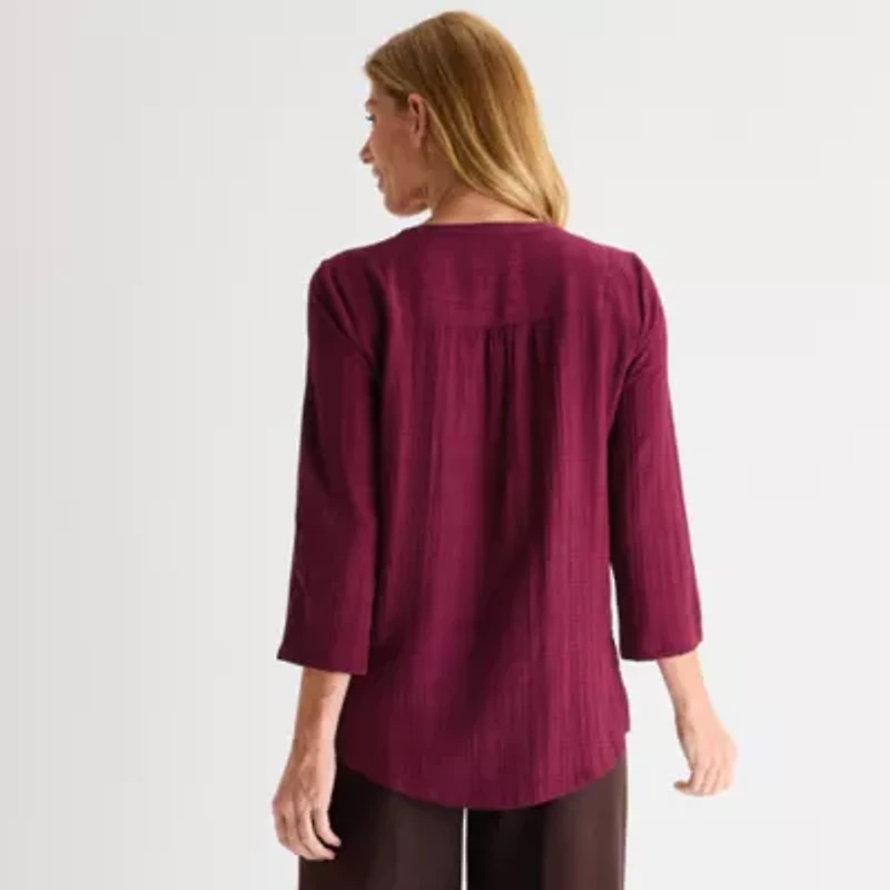 Liz Claiborne Womens Crew Neck 3/4 Sleeve Tunic Top