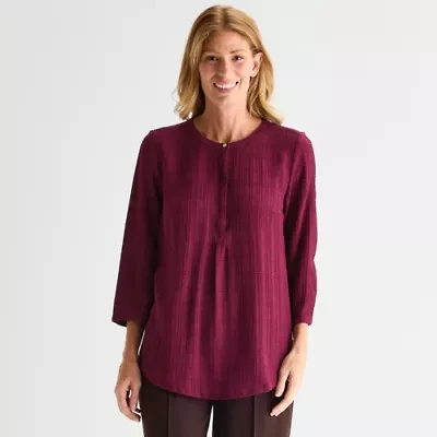 Liz Claiborne Womens Crew Neck 3/4 Sleeve Tunic Top