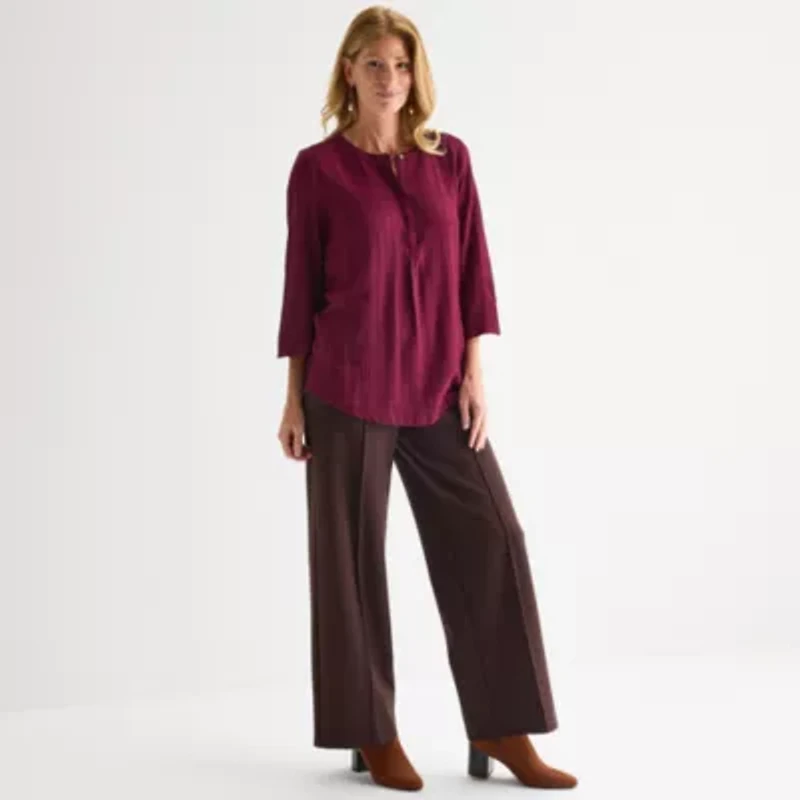 Liz Claiborne Womens Crew Neck 3/4 Sleeve Tunic Top
