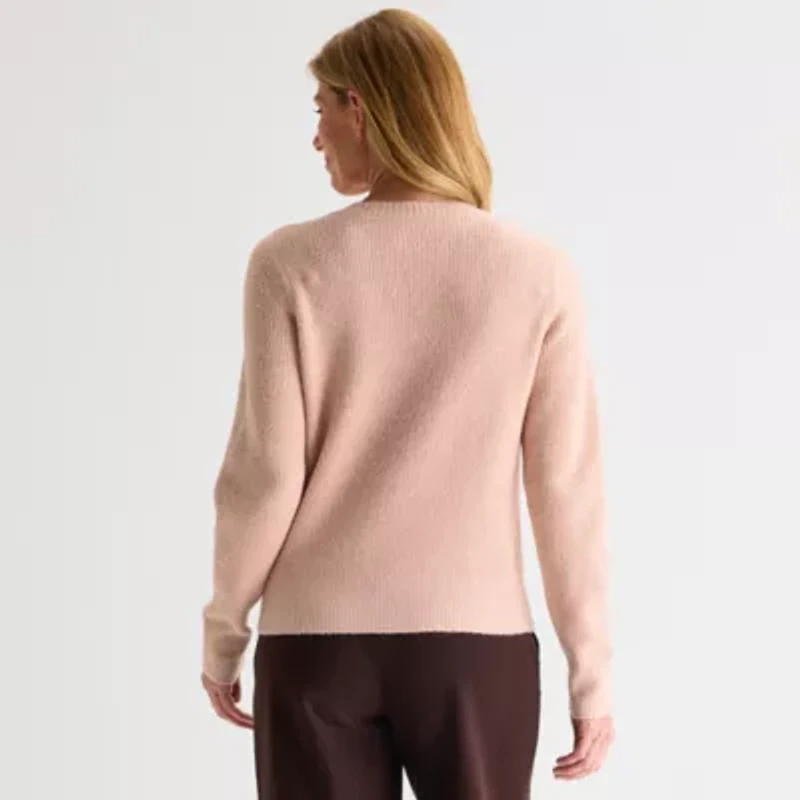 Liz Claiborne Womens Crew Neck Embellished Long Sleeve Pullover Sweater