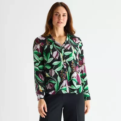 Liz Claiborne Womens Long Sleeve Fitted Regular Fit Button-Down Shirt