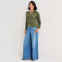 a.n.a Womens Crew Neck Long Sleeve Button Cardigan