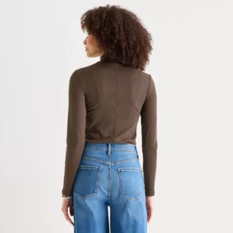 a.n.a Womens Mock Neck Long Sleeve T-Shirt