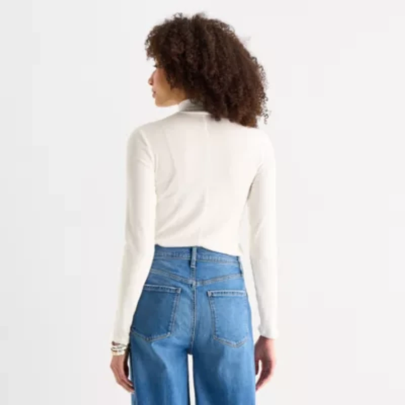 a.n.a Womens Mock Neck Long Sleeve T-Shirt