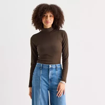 a.n.a Womens Mock Neck Long Sleeve T-Shirt