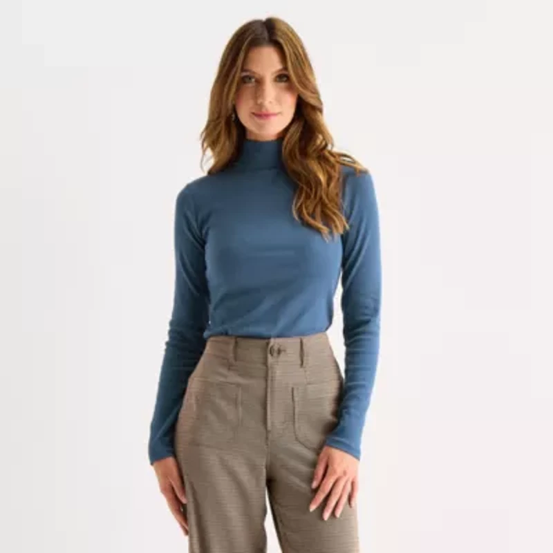 a.n.a Womens Mock Neck Long Sleeve T-Shirt