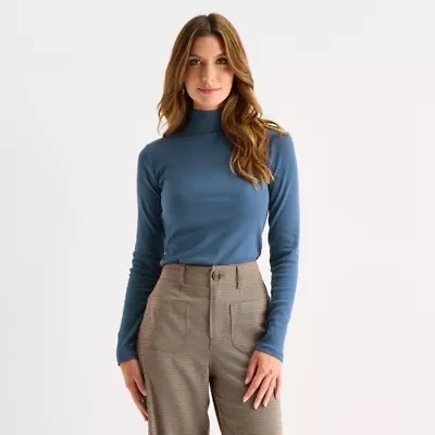 a.n.a Womens Mock Neck Long Sleeve T-Shirt