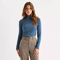 a.n.a Womens Mock Neck Long Sleeve T-Shirt