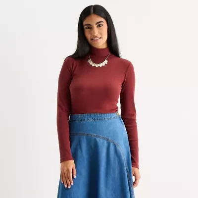 a.n.a Womens Mock Neck Long Sleeve T-Shirt