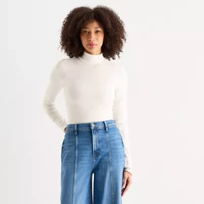 a.n.a Womens Mock Neck Long Sleeve T-Shirt