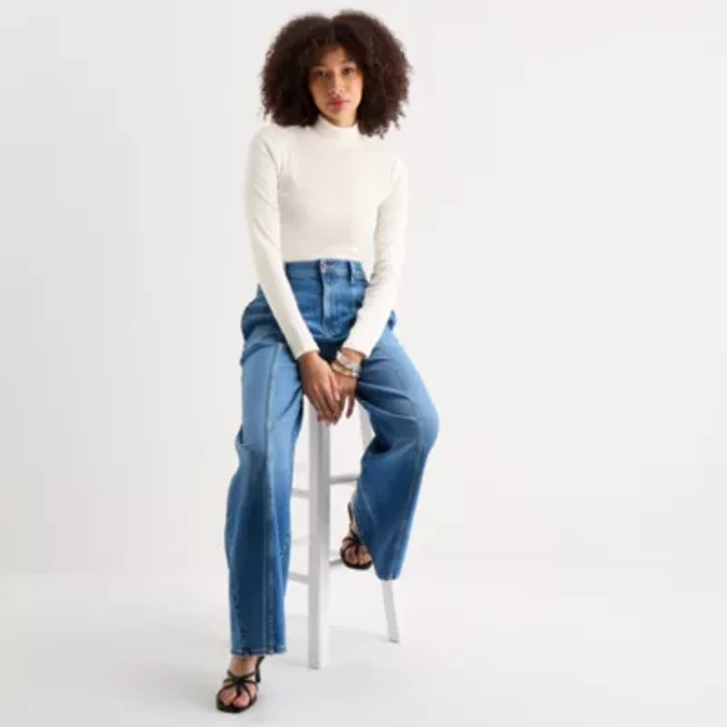 a.n.a Womens Mock Neck Long Sleeve T-Shirt