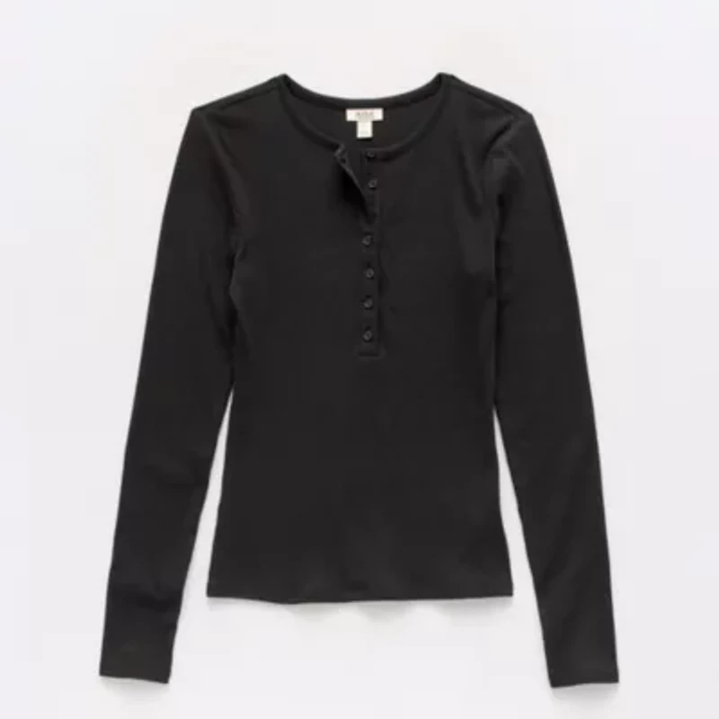 a.n.a Womens Long Sleeve Regular Fit Henley Shirt