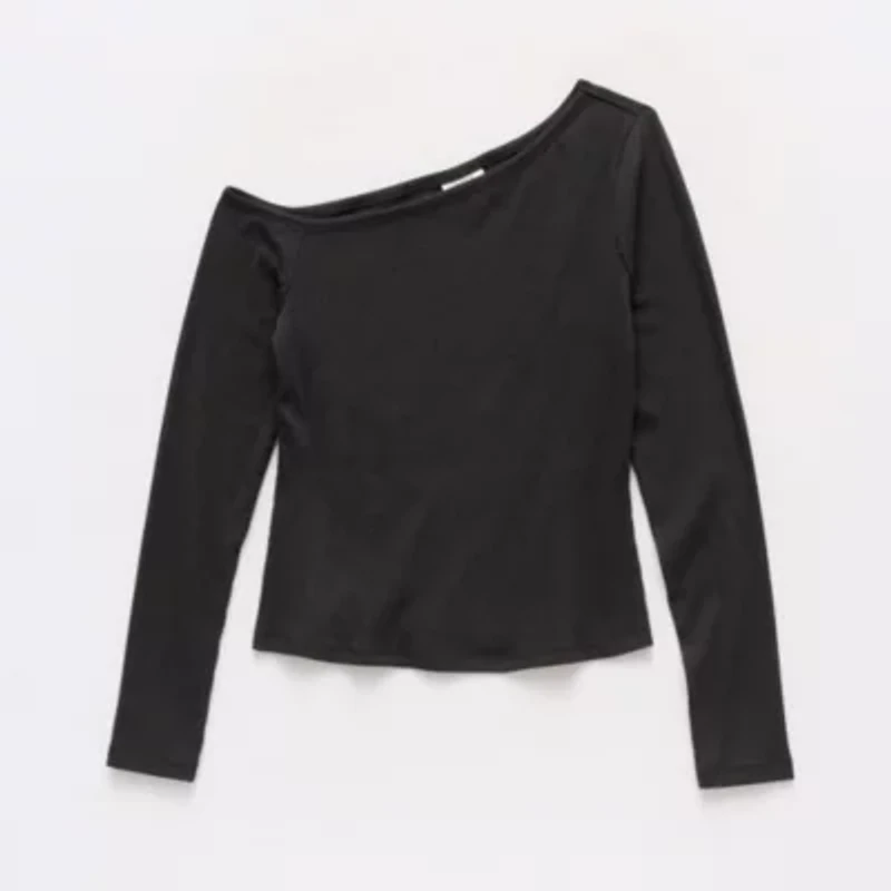 a.n.a Womens Asymmetrical Neck Long Sleeve T-Shirt