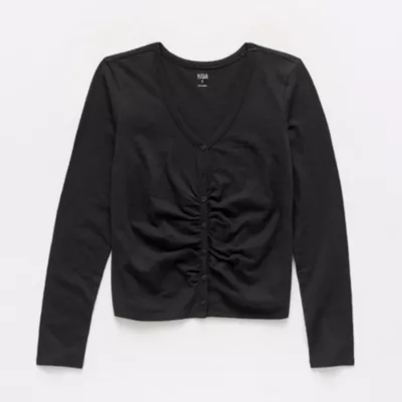 a.n.a Womens Y Neck Long Sleeve T-Shirt