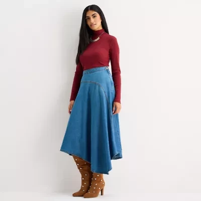 a.n.a Womens High Rise Midi A-Line Skirt
