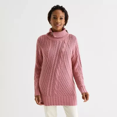 St. John's Bay Womens Mock Neck Long Sleeve Pullover Sweater
